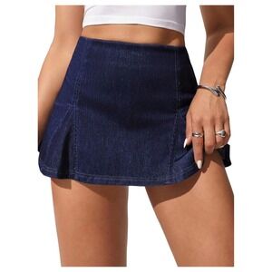 NWOT WDIRARA Womens High Waisted Mini Denim Skirt Y2k Skater A Line Dark Wash XS